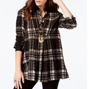 Free People Baby Blues Black White Plaid Tunic Long Sleeve